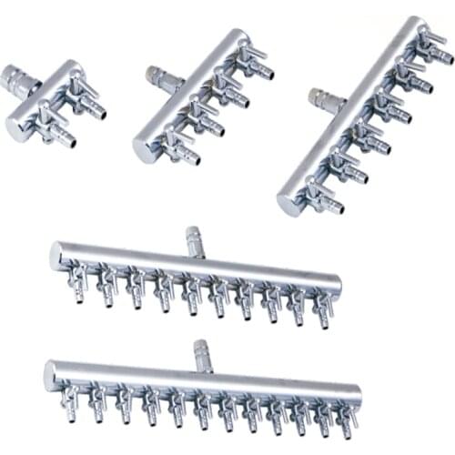 Stainless Steel Air Splitter Aquarium Accessories 4 6 8 10 12 Ways Inline Control Valve For 4*6mm Oxygen Pump Hose Inlet Dia8mm