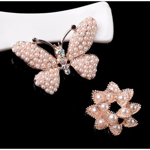 Pearls Butterfly Embellishments for scrapbooking 10pcs Rhinestones Flowers Buttons Flatback 10ps Gold Ornaments Accessories