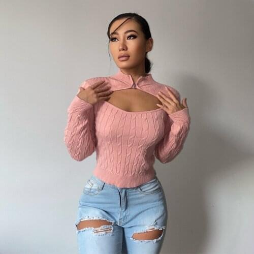 Casaul Women Shirt Knit Ribbed Hollow Out Skinny Full Sleeve High Streetwear Clothes For Women Outfit