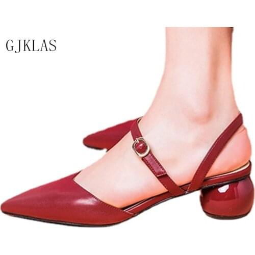 Pointed Toe Kitten Heels Women Sandals Wedding Shoes for Women Chunky Heels Wine-Red Apricot Black Woman Shoes Heels Sandals