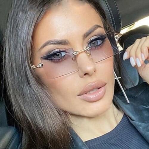 Square Rimless Sunglasses Women 2021 Fashion Metal Frame Small Rectangle Vintage Rimless Sun Glasses Shades UV400 Gafas De Sol