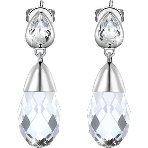 SILVERHOO 925 Sterling Silver Romantic Stud Earrings For Women Transparent Water Drop Austria Crystal Earring Wedding Hot Sale