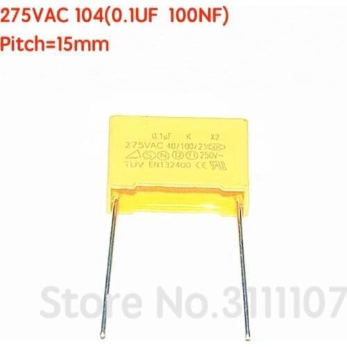 10PCS/LOT Safety Capacitor 275VAC 104 0.1UF 275V Pitch 15mm Polypropylene Film Capacitor Capacitance