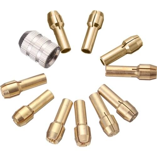 New Arrival 2019 10Pcs Mini Drill Brass Copper Collet Chuck 0.5-3.2mm 4.3mm Shank + Screw Nut for Dremel Rotary Tool Mini Tools