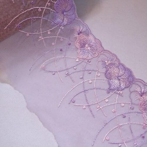 2 Meters 18 CM Width Embroidered Lace Trim Purple Bridal Gown Wedding Dress Sewing Mesh Fabric Curtains Clothes Accessories DIY