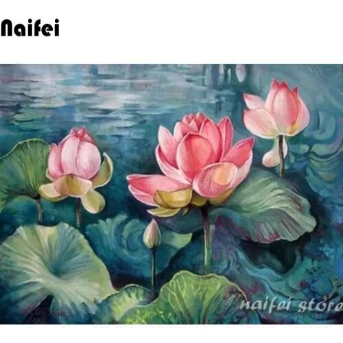 5d Diamond Painting New Arrivals Pink Lotus Home Decoration Mosaic Flower Embroidery Wall Stickers Diamond Art,square,round