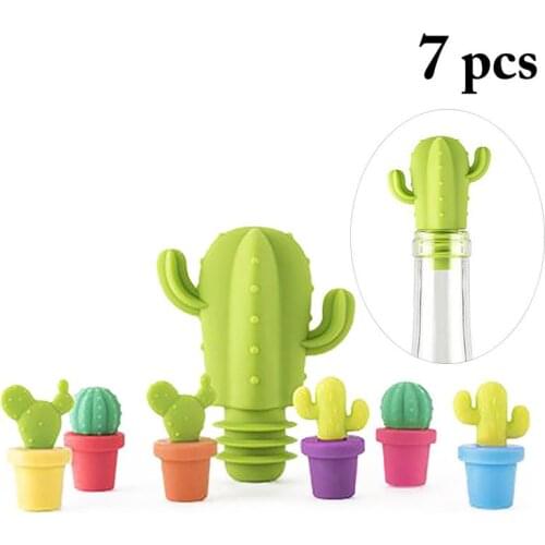 7 pieces of silicone cactus party wine glass identification cup label mark small sign wine companion cup bottle wine stopper