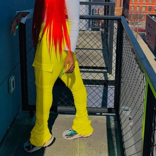 Summer Women Sweatpants Long Elastic Flare With Pockets Joggers Stretchy High Waist Skinny Bell Bottom Stacked Leggings 2020 New