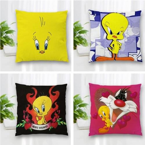 Hot Sale Custom Decorative Pillowcase Tweety Bird Square Zippered Pillow Cover Best Nice Gift 20X20cm 35X35cm 40x40cm