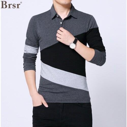 Mens Long-sleeved T-shirt Autumn Winter New Fashion Casual Cotton Turn-down Collar Slim Clothing Polo T Male Shirt For Men Top