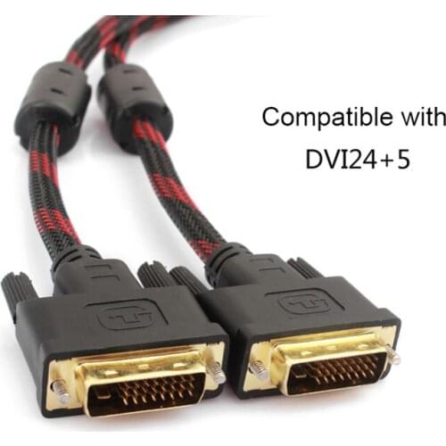 1.5m Nylon Braided DVI to DVI Cable Gold Plated DVI-D Cable 24+1 Male to Male M/M Connector for PC Projector
