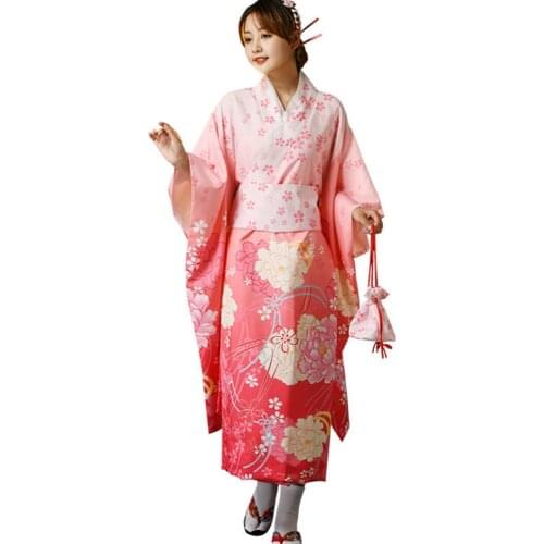 Japanese Peony Cherry Blossoms Print Furisode Kimono Studio Portrait Archaeus Girl Cosplay Costume Women Home Bathrobe Clothing
