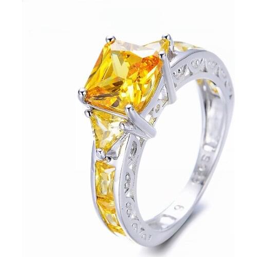 Silver 925 Ring Yellow Blue Olive Green Pink Rose Red Stone Four-claw Ring Fashion Jewelry for Women