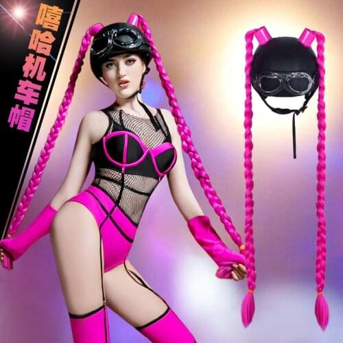 Drag Queen Costume Locomotive Hats With Long Braids Gogo Dancer Rave Wear Sexy Night Club Outfit Stage Accessories Helmets 4722