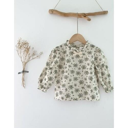 Ruffles Lace Floral Shirt for Girls Clothes Cotton Linen Infant Kids Tops Children Pullovers Toddler Girls Clothing 0-8 Yrs