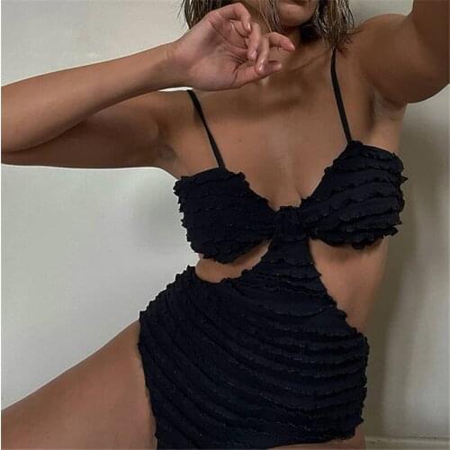 Summer Sexy Bodysuit Romper Black Spaghetti Strap Backless V Neck Slim Bodysuits Skinny Hollow Out Ladies Tops Overalls 2021