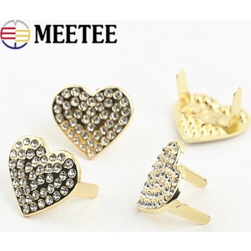 Meetee 10/20pcs 20X22mm Metal Heart Decorative Buckles Rhinestones Pin Button Garment Shoe Buckle Bag Rivets Nail Sanp Buttons