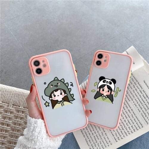Cute manga girl Phone Case For iPhone 12 11 Mini Pro XR XS Max 7 8 Plus X Matte transparent Pink Back Cover