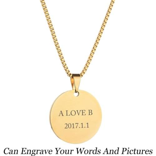 Fashion Initial Necklace Large Hammered Disk Necklace Simple Monogoram Stainless Steel Letter Disc Necklace