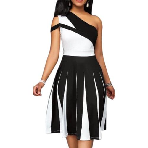 Fashion Plus Size Women Evening Party Color Block One Shoulder Slim Fit Midi Dress