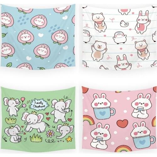 Cartoon anime bunny macrame wall hanging tapestry trippy boho wall decor pink tapestry kawaii room decor pink ocean tapestry