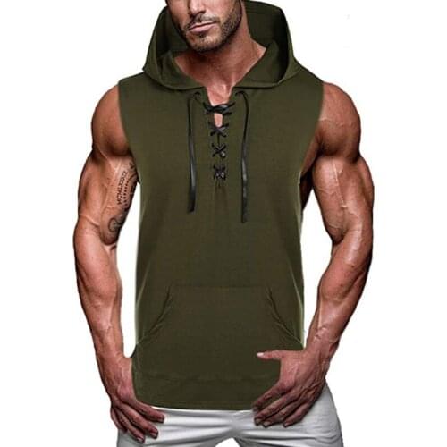Men Clothing V Neck Mens Hooded Vest Hoodies Solid Color Men Tops Casual Sleeveless Male Pocket Vest Men Tank Top