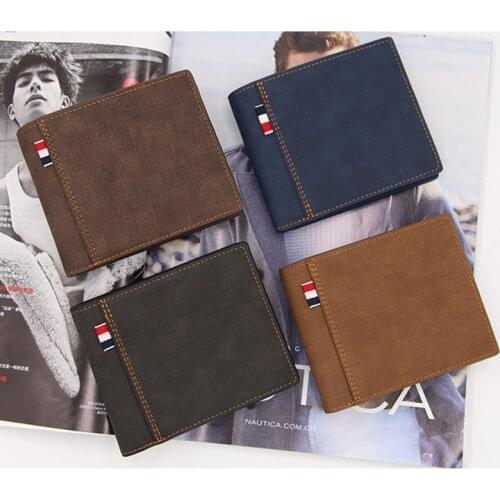 Mens Wallet Money Bag Solid Color Leather Business Short Wallet Famous Vintage Male Wallets Purse
