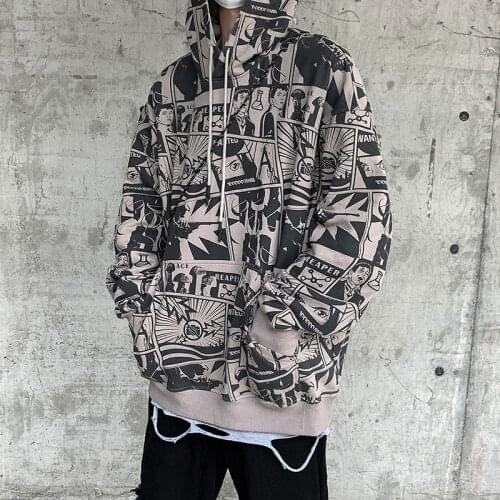Full Orinted Cartoon Sweater Mens Fashion Ins Hooded Harbor Style 2021 New Top Spring And Autumn Style