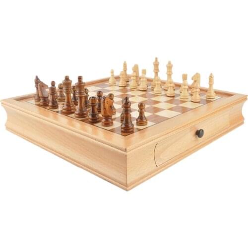 32cmx32cm Magnetic Wooden Chess Set Walnut with Storage Drawer Portable Top Quality Board Game for Kids Toy Puzzle