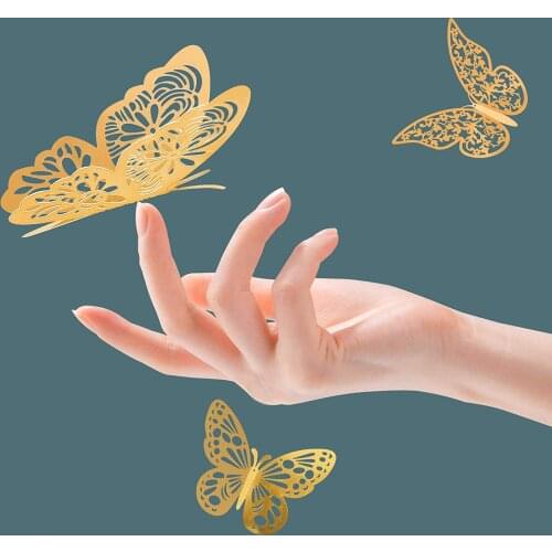36Pcs 3D Artificial Butterfly Wall Stickers, DIY Removable Hollow Decals, Used for Wall, Refrigerator and Wedding Decorations