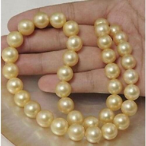 NEW 18" AAA+ 9-10MM ROUND SOUTH SEA GOLDEN PEARL NECKLACE