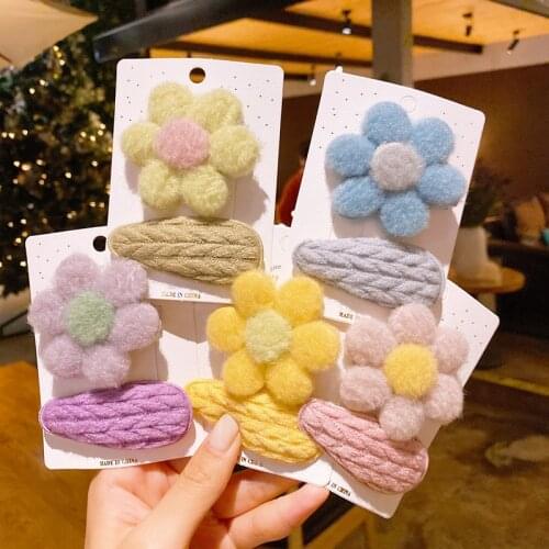 2PCS/Set New Girls Cute Cloth Floral Solid Hairpin Kids Sweet Hairs Decorate Clips Barrettes Headband Fashion Hair Accessories