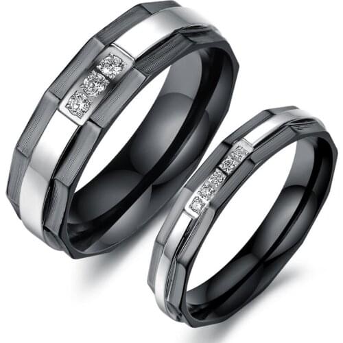 Stainless Steel Wedding Rings Korean Design Fashion Jewelry Bands Lovers Promise Black Crystal New Surf GJ435