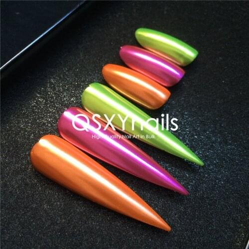 50g Spring Summer Candy Color Fluorescent Mirror Powder Nail Chrome Foil Pigment Glitter Smooth Rubbing for Nail Art Gel Polish
