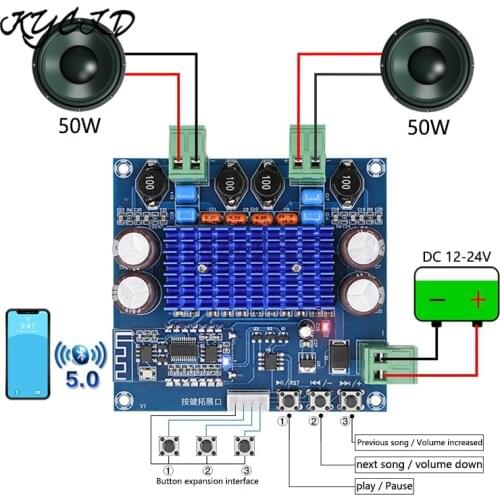 TPA3116D2 Bluetooth 5.0 Audio Amplifier Board 50W*2 Stereo Sound AMP Class D DC 12-24V Digital Amplificador XH-A308 For Speaker