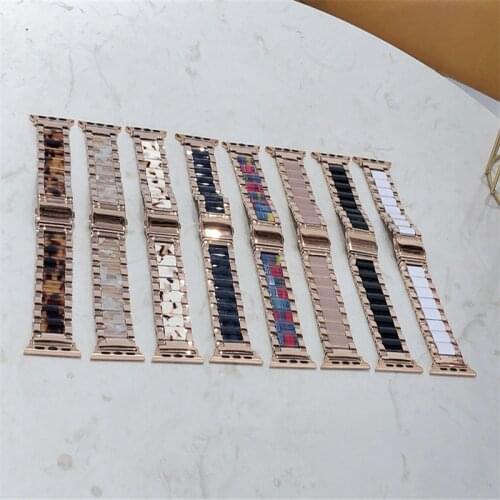 Luxury Stainless Steel Tortoise Shell Resin Band Smart Strap Bracelet For Apple Watch Series 1 2 3 4 5 6 SE