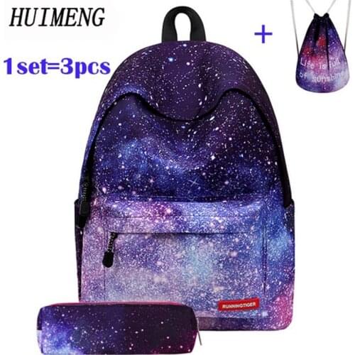 HUIMENG Backpack Universe Space Unicorn Backpack With Drawstring Bag and Pencil Case 3pcs Sets High Quality mochila feminina
