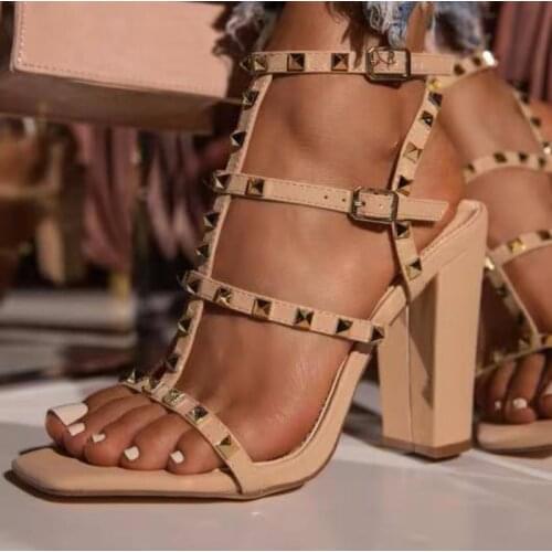 Hot New Women Sandals Summer Luxury Brand Design Rivet High Heels Fashion Womens Thick Heel Sexy Open Toe Sandals Women Shoes