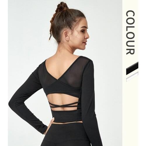 Sujetador Deportivo Yoga Top Long Sleeve Yoga Shirt Black Crop Top Gym Women Fitness Slim Backless Tracksuit Gym Clothing