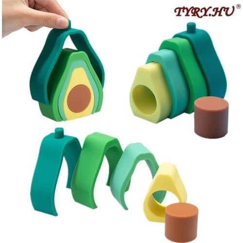 TYRY.HU 1set Avocado Silicone Building Block Jenga Teether 3D Early Baby Educational Toy Baby Teething Soft can be Bite BPA Free