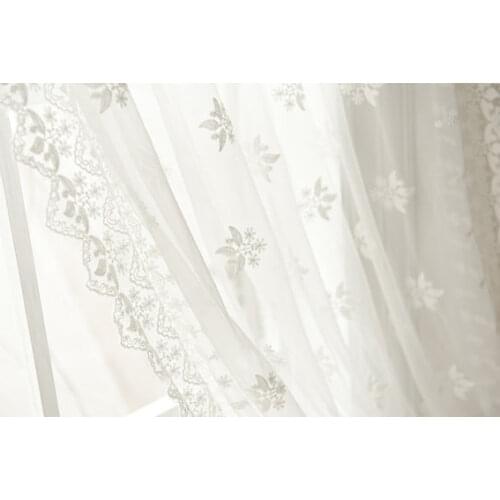 1 yard off white embroidered tulle Lace Fabric, ivory cotton embroidered lace fabric, mesh lace curtain, wedding dress lace