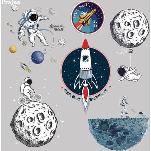 Prajna Iron on Transfers Astronaut Patch Moon Applique Heat Transfer Vinyl Space Patches Stickers Stripes On Clothes T-shirt DIY