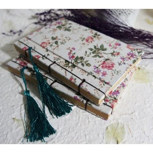 Vintage Handmade Line Up Cloth Notebook Crayon Cute Rose Flower Notepad Creative School Office Stationery