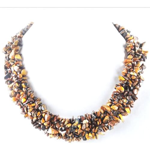 WOJIAER Chokers Necklaces Women Jewelry Natural Tigers Eye Chip Gem Stone Beads Weave Necklace 17 1/2 Inches PH3071