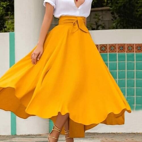 Skirts Womens Fashion Spring Summer Casual Summer Vintage fashion Solid Color Long Skirts length elegant retro faldas mujer