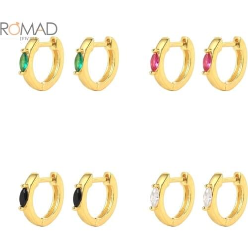 ROMAD Small Round Gold Hoops Earrings For Women 925 Sterling Silver Green Black Water Drop Zircon Earrings Jewelry Girls Gifts