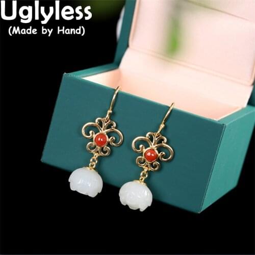 Uglyless Ethnic Hollow Butterfly Earrings Women Gemstones Garnet Earrings 925 Silver Insects Brincos Bijoux Fine Jewelry E1491