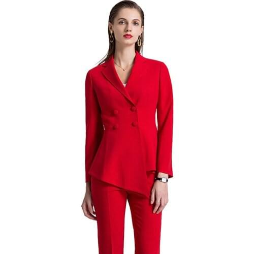 Womens pants suits fashion slim commuter woman suit 2-pcs irregular double-breasted blazer+trousers custom made костюм женский