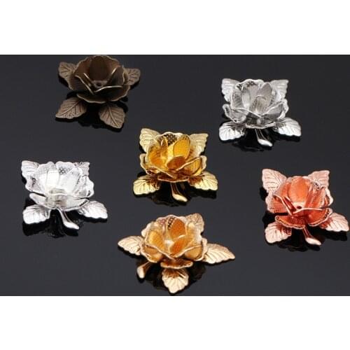 10pcs 20mm Gold Plated Flower Beads Caps Filigree Charms Copper Materials for Earrings Brooch Jewelry Making Wholesale DIY