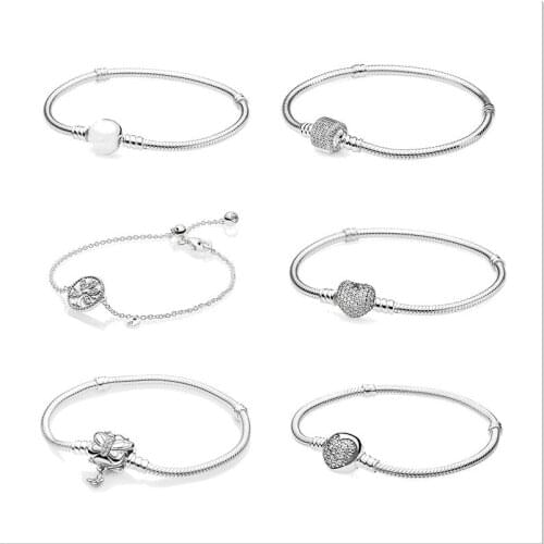 100% 925 Sterling Silver High Quality Heart Heart Classic Pandora Bracelet For Free Gift Delivery To Friends